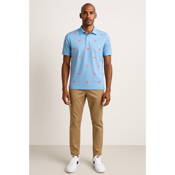 MSRP $99.97 NWOT Obnoxious Flamingo Cool Tech Performance Golf Polo Size L-XL - Picture 2 of 8